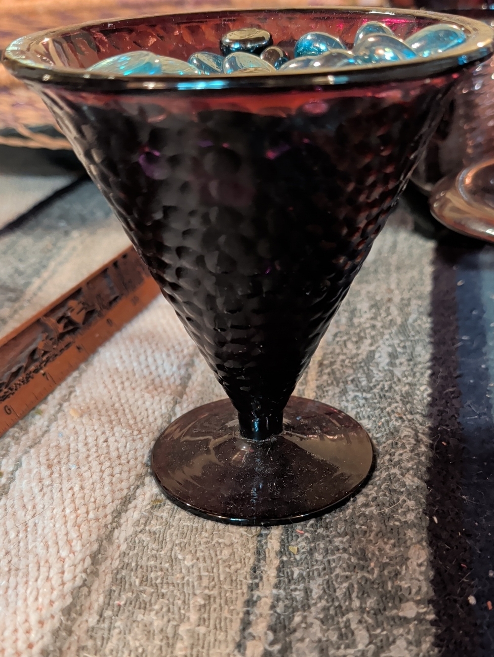 Textured Purple Glass Dessert Goblet - Elegant Pedestal Serving Cup